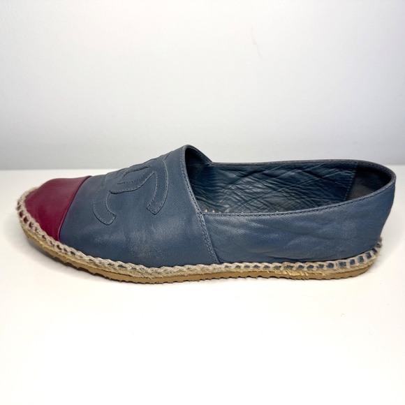 CHANEL CC Blue Red Lambskin Leather Espadrilles Flats Loafers EU 38 fit US 7 - Picture 7 of 14
